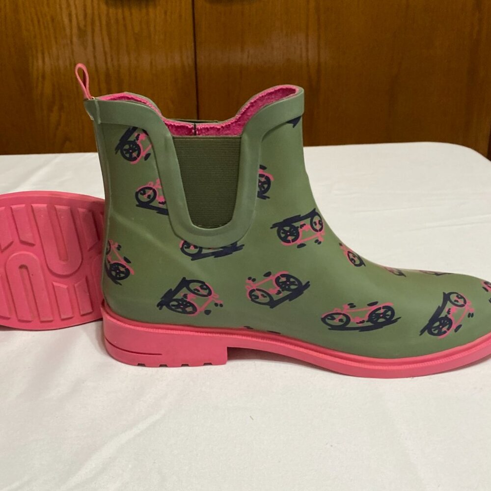Anthropologie Bicycle Pattern Rain Boots 8 Green Boots - Picture 3 of 9